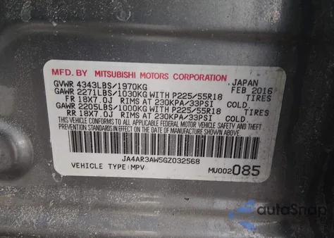 2016 Mitsubishi Outlander Sport 2.4 Es z USA, uszkodzony, nr VIN JA4AR3AW5GZ032568